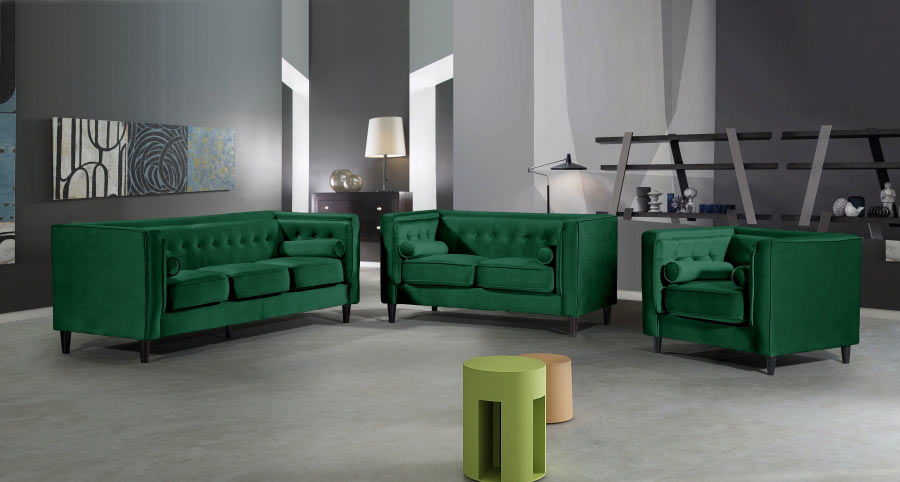 Meridian Furniture - Taylor Velvet Loveseat in Green - 642Green-L - GreatFurnitureDeal