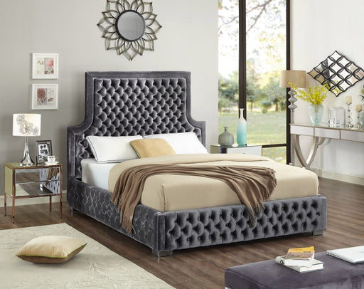 Meridian Furniture - Sedona Velvet King Bed in Grey - SedonaGrey-K - GreatFurnitureDeal