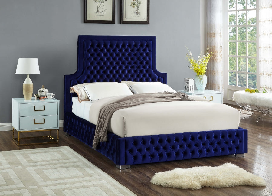 Meridian Furniture - Sedona Velvet King Bed in Navy - SedonaNavy-K - GreatFurnitureDeal
