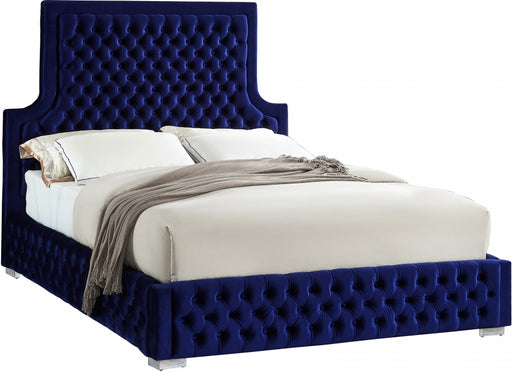 Meridian Furniture - Sedona Velvet King Bed in Navy - SedonaNavy-K - GreatFurnitureDeal