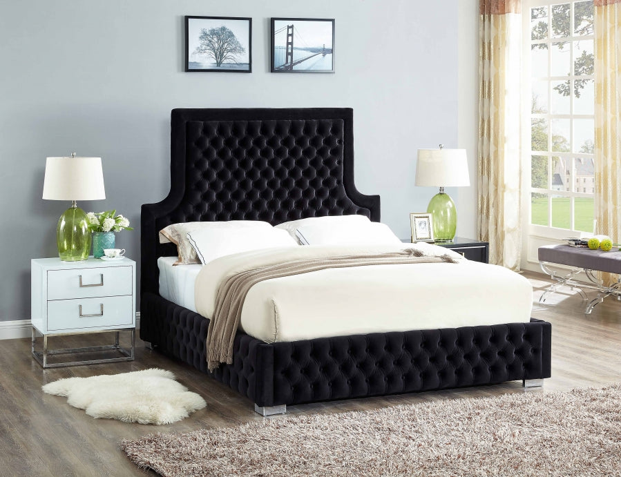 Meridian Furniture - Sedona Velvet Queen Bed in Black - SedonaBlack-Q - GreatFurnitureDeal