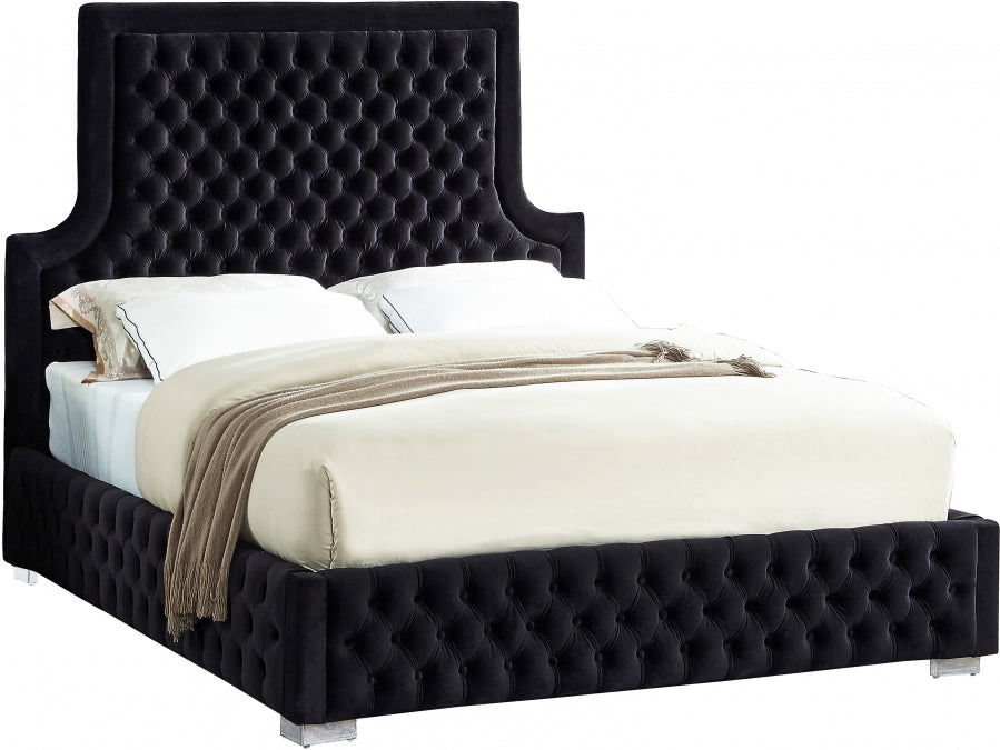 Meridian Furniture - Sedona Velvet Queen Bed in Black - SedonaBlack-Q - GreatFurnitureDeal