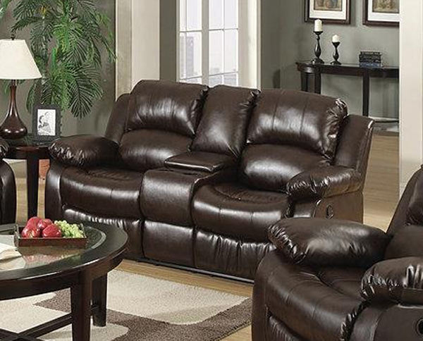 Myco Furniture - Kaden Bonded Leather Recliner Console Loveseat in Brown - 1070-CL-BR