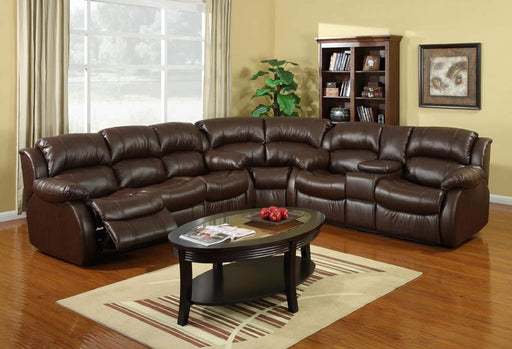 Myco Furniture - Kaden Brown Leather Reclining Sectional with Console Loveseat - 1070-SEC