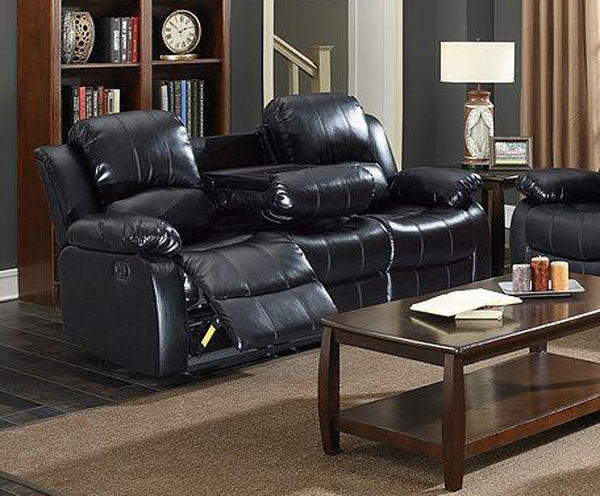 Myco Furniture - Kaden Black Bonded Leather Reclining Sofa with Drop-Down Console - 1075-DS-BK