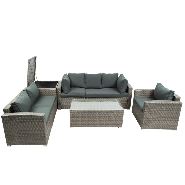 GFD Home - U_STYLE Patio Furniture Sets, 7-Piece Patio Wicker Sofa , Cushions, Chairs , a Loveseat , a Table and a Storage Box - GreatFurnitureDeal