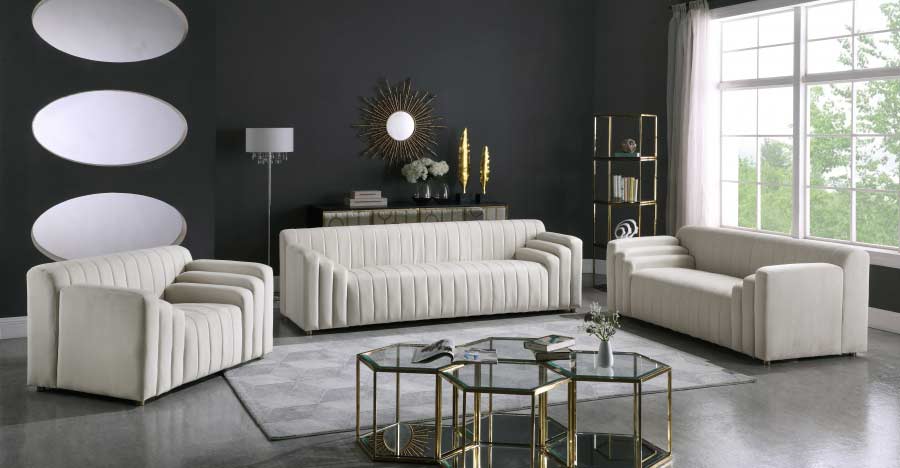 Meridian Furniture - Naya Velvet Loveseat in Cream - 637Cream-L - GreatFurnitureDeal