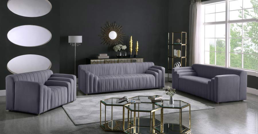 Meridian Furniture - Naya Velvet Chair in Grey - 637Grey-C - GreatFurnitureDeal