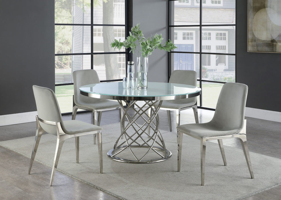 Coaster Furniture - Irene Round Glass Top Dining Table White And Chrome - 110401 - GreatFurnitureDeal
