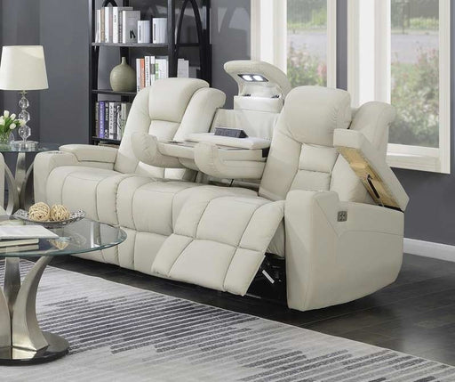 Myco Furniture - Transformers Leather Power Reclining Sofa in Taupe with Drop-down Table - 1105-S-TA - GreatFurnitureDeal