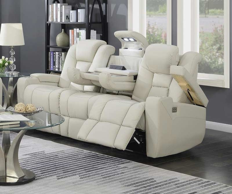 Myco Furniture - Transformers Leather Power Recliner Sofa in Taupe with Drop-down Table - 1105-S-TA