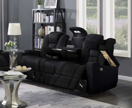 Myco Furniture - Transformers Leather Power Reclining Sofa in Black with Drop-down Table - 1106-S-BK