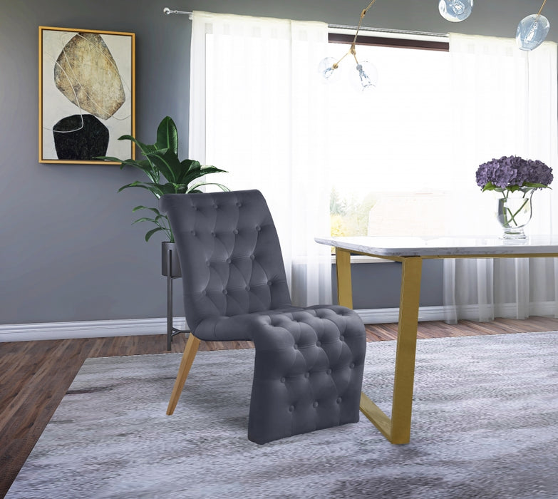 Meridian Furniture - Curve Velvet Dining Chair Set of 2 in Grey - 920Grey-C