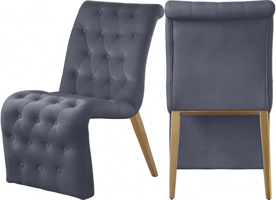 Meridian Furniture - Curve Velvet Dining Chair Set of 2 in Grey - 920Grey-C