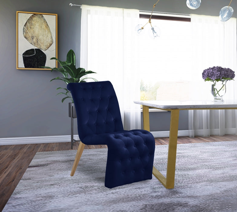Meridian Furniture - Curve Velvet Dining Chair Set of 2 in Navy - 920Navy-C