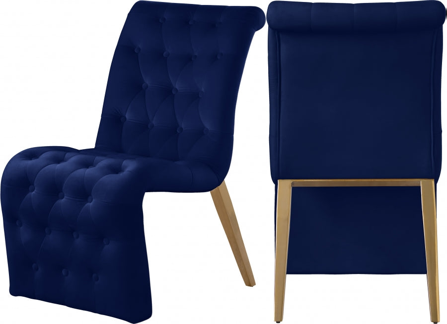Meridian Furniture - Curve Velvet Dining Chair Set of 2 in Navy - 920Navy-C