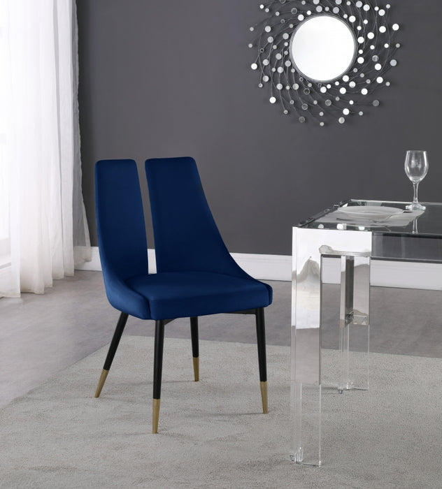 Meridian Furniture - Sleek Velvet Dining Chair Set of 2 in Navy - 944Navy-C - GreatFurnitureDeal