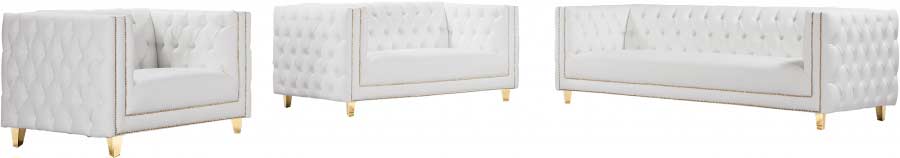 Meridian Furniture - Michelle 3 Piece Living Room Set in White - 651White-S-3SET - GreatFurnitureDeal