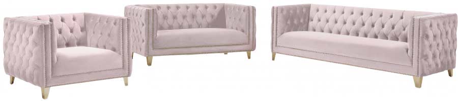 Meridian Furniture - Michelle Velvet Loveseat in Pink - 652Pink-L - GreatFurnitureDeal