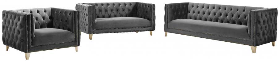 Meridian Furniture - Michelle Velvet Loveseat in Grey - 652Grey-L - GreatFurnitureDeal