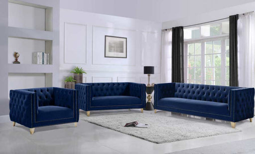 Meridian Furniture - Michelle Velvet Loveseat in Navy - 652Navy-L - GreatFurnitureDeal