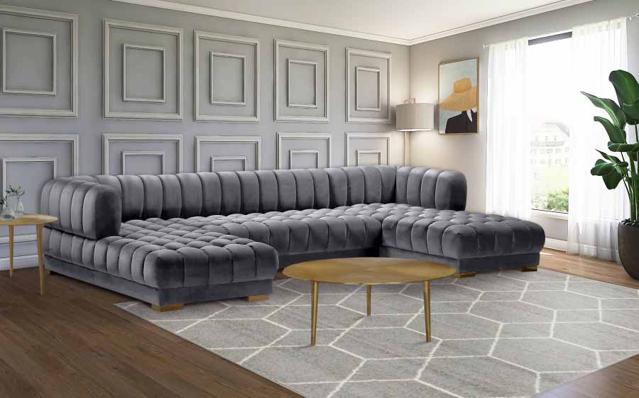 Meridian Furniture - Gwen 3 Piece Sectional in Grey - 653Grey-Sectional - GreatFurnitureDeal