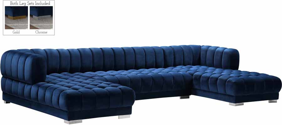 Meridian Furniture - Gwen 3 Piece Sectional in Navy - 653Navy-Sectional - GreatFurnitureDeal