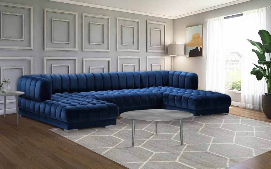 Meridian Furniture - Gwen 3 Piece Sectional in Navy - 653Navy-Sectional - GreatFurnitureDeal