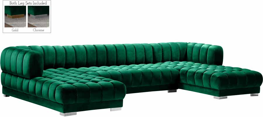 Meridian Furniture - Gwen 3 Piece Sectional in Green - 653Green-Sectional - GreatFurnitureDeal