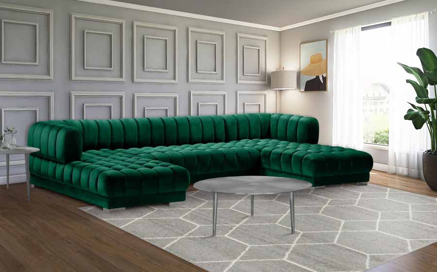 Meridian Furniture - Gwen 3 Piece Sectional in Green - 653Green-Sectional - GreatFurnitureDeal