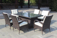 GFD Home - Patio 7-Piece Rectangular Dining Set with 6 Dining Chairs (Brown &Beige Cushion ) - GreatFurnitureDeal