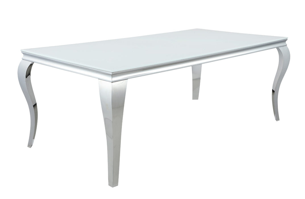 Coaster Furniture - Carone Rectangular Glass Top Dining Table White And Chrome - 115081 - GreatFurnitureDeal