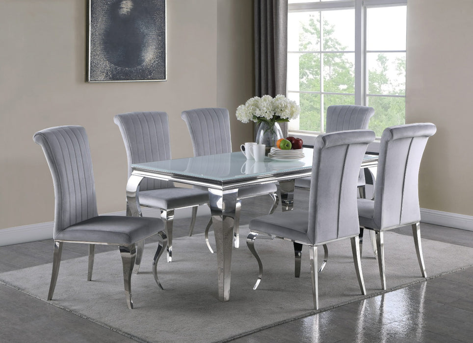 Coaster Furniture - Carone Glass Top Dining Table White And Chrome - 115091