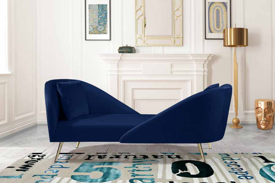 Meridian Furniture - Nolan Velvet Chaise in Navy - 656Navy-Chaise - GreatFurnitureDeal