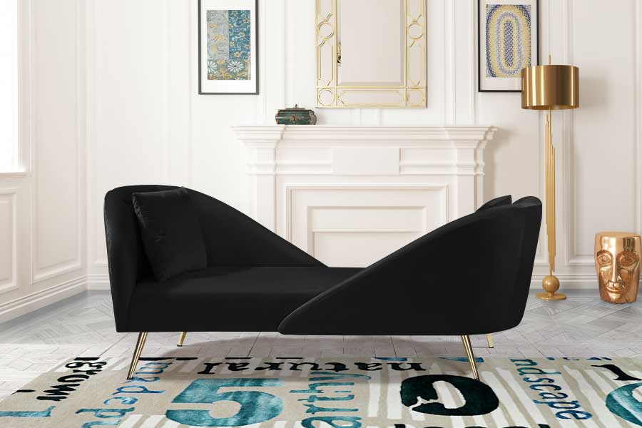 Meridian Furniture - Nolan Velvet Chaise in Black - 656Black-Chaise - GreatFurnitureDeal