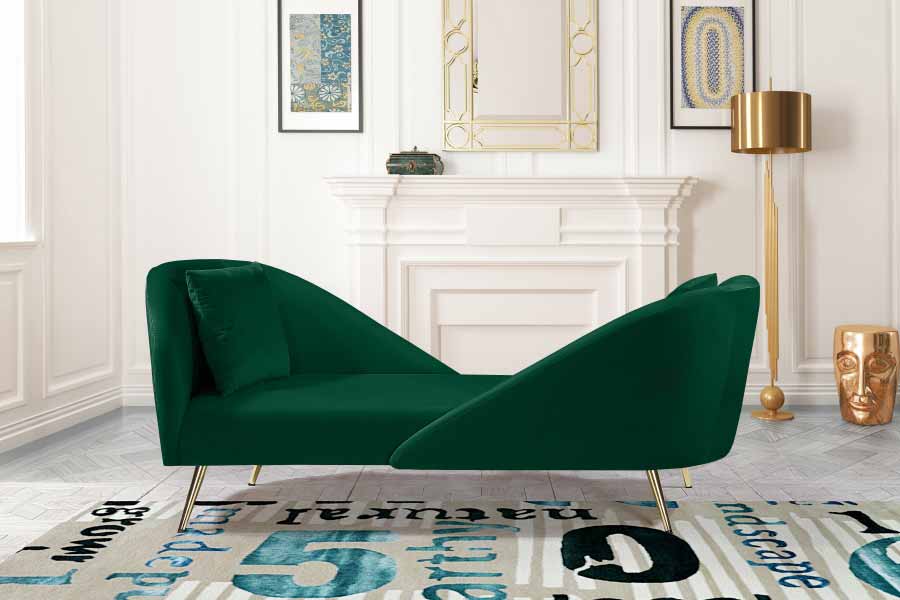 Meridian Furniture - Nolan Velvet Chaise in Green - 656Green-Chaise - GreatFurnitureDeal