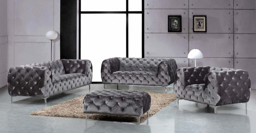 Meridian Furniture - Mercer Velvet Ottoman in Grey - 646GRY-Ott - GreatFurnitureDeal