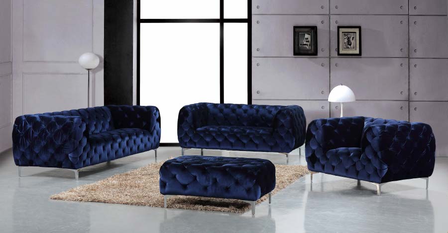 Meridian Furniture - Mercer Velvet Sofa in Navy - 646Navy-S