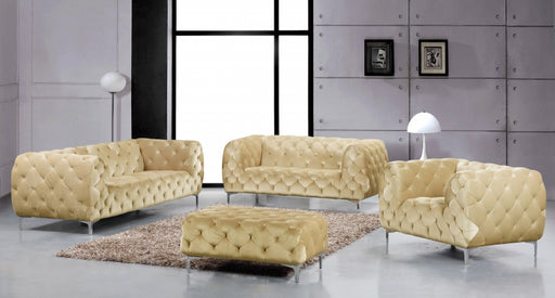 Meridian Furniture - Mercer Velvet Ottoman in Beige - 646BE-Ott - GreatFurnitureDeal