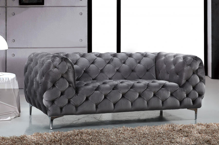 Meridian Furniture - Mercer Velvet Loveseat in Grey - 646GRY-L - GreatFurnitureDeal