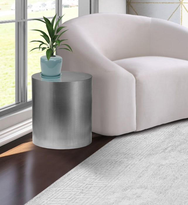Meridian Furniture - Cylinder End Table in Brushed Chrome - 297-ET - GreatFurnitureDeal