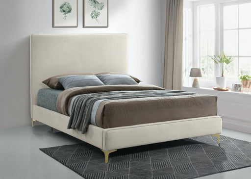 Meridian Furniture - Geri Velvet Queen Bed in Cream - GeriCream-Q - GreatFurnitureDeal