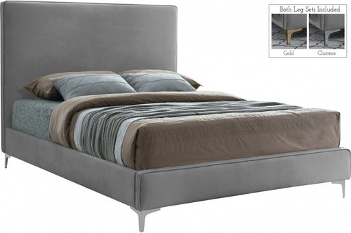 Meridian Furniture - Geri Velvet Queen Bed in Grey - GeriGrey-Q - GreatFurnitureDeal