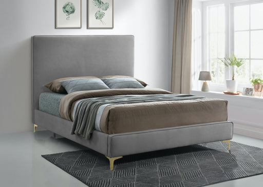 Meridian Furniture - Geri Velvet Queen Bed in Grey - GeriGrey-Q - GreatFurnitureDeal