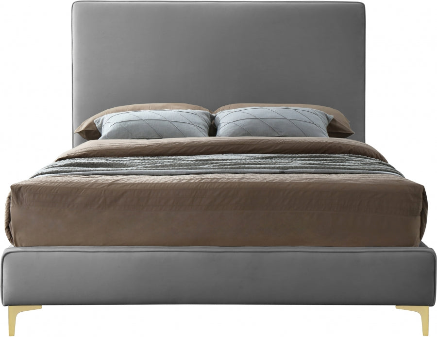 Meridian Furniture - Geri Velvet Queen Bed in Grey - GeriGrey-Q - GreatFurnitureDeal