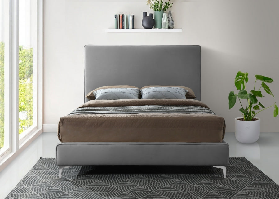 Meridian Furniture - Geri Velvet Queen Bed in Grey - GeriGrey-Q - GreatFurnitureDeal