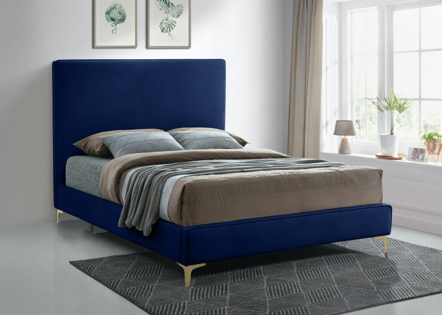 Meridian Furniture - Geri Velvet Queen Bed in Navy - GeriNavy-Q - GreatFurnitureDeal