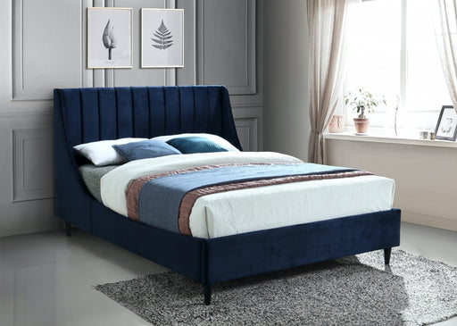 Meridian Furniture - Eva Velvet Queen Bed in Navy - EvaNavy-Q - GreatFurnitureDeal