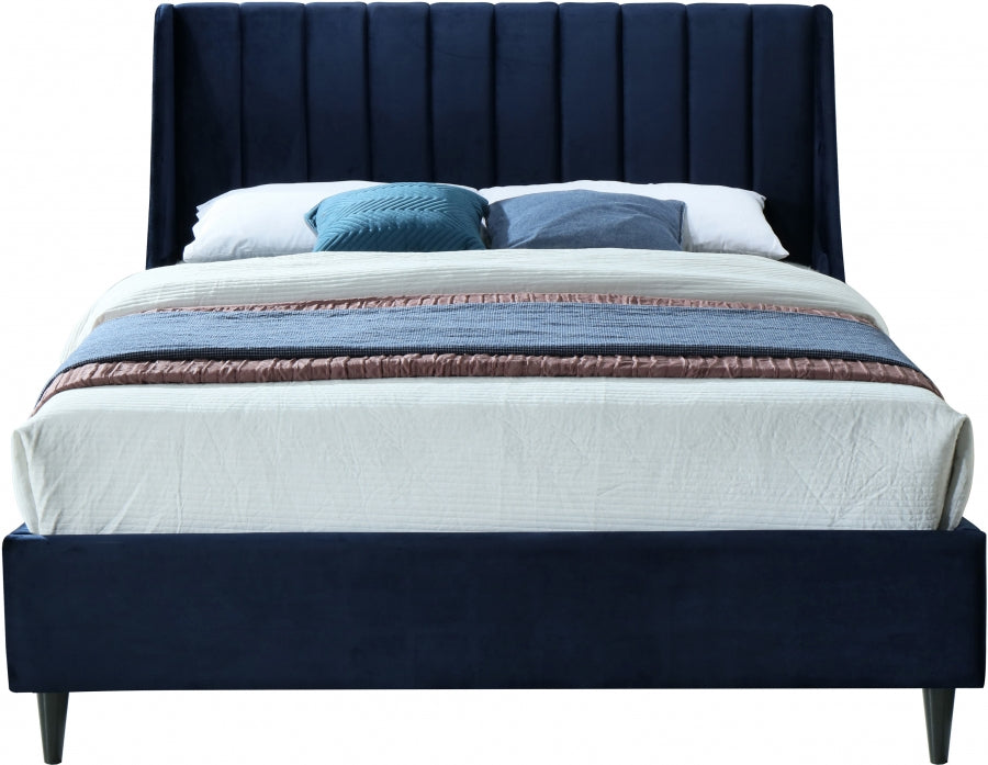 Meridian Furniture - Eva Velvet Queen Bed in Navy - EvaNavy-Q - GreatFurnitureDeal