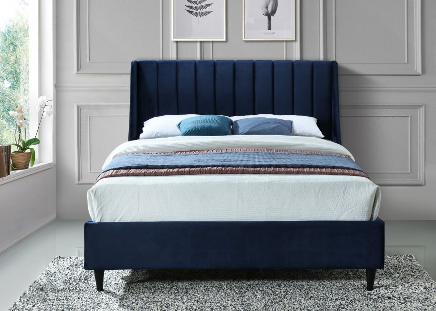 Meridian Furniture - Eva Velvet Queen Bed in Navy - EvaNavy-Q - GreatFurnitureDeal